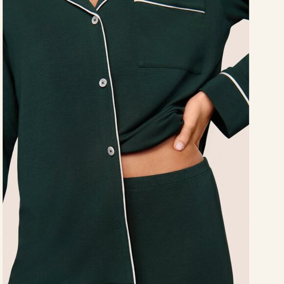 Eberjey "Gisele" Long Sleeve Pajama Set in Pine/Ivory (S) - Picture 3 of 10